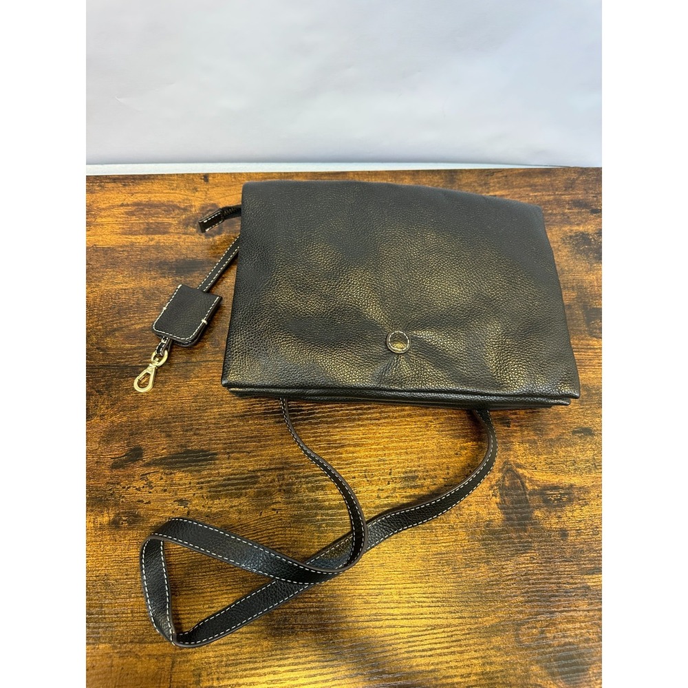 J JILL Do It All Crossbody Black Pebbled Leather Soft Fold Bag Minimalist Purse - Picture 3 of 16